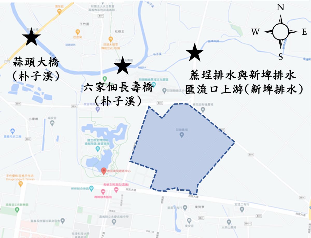 嘉義園區環境影響評估河川水質監測位置圖