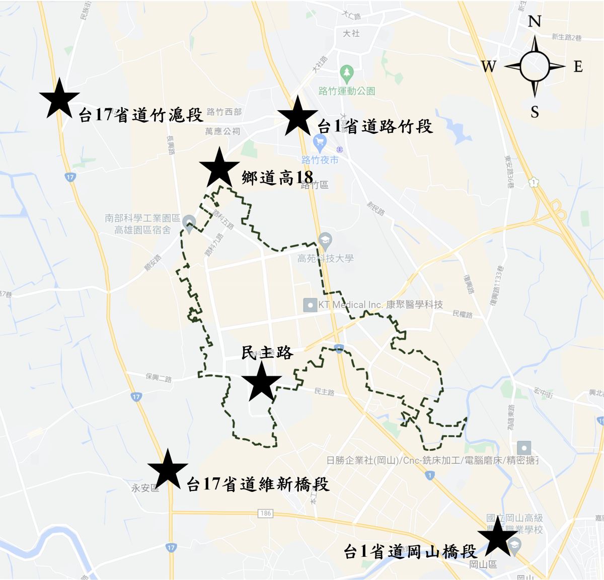 高雄園區環境影響評估交通相關監測位置圖