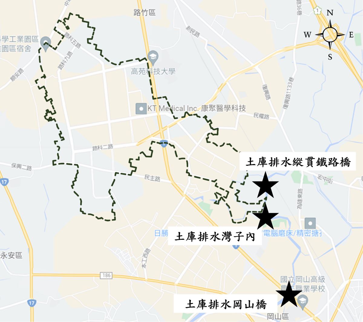 高雄園區環境影響評估地面水體水質監測位置圖