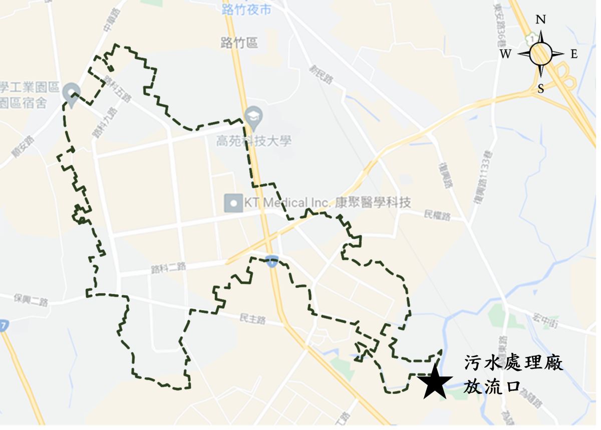 高雄園區環境影響評估污水廠放流口監測位置圖