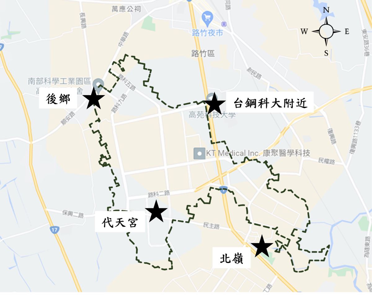 高雄園區環境影響評估空氣品質監測位置圖