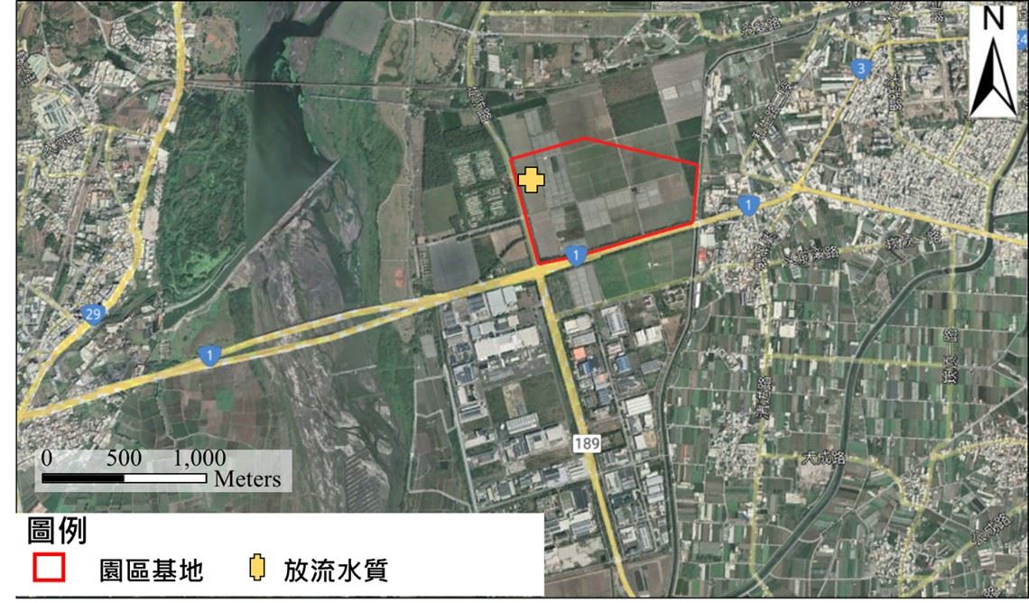 屏東園區環境影響評估放流水質監測位置圖