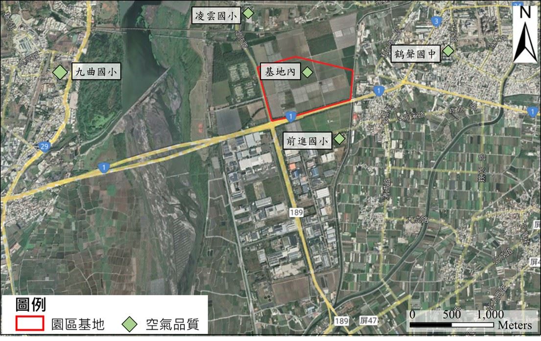 屏東園區環境影響評估空氣品質監測位置圖
