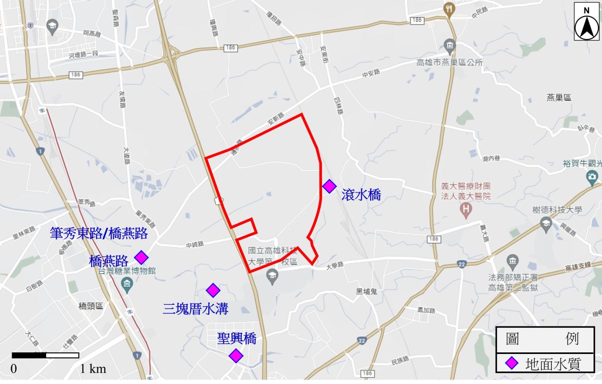 橋頭園區環境影響評估地面水質監測位置圖