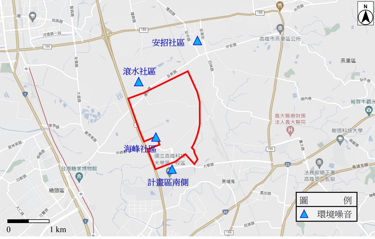 橋頭園區環境影響評估環境噪音監測位置圖