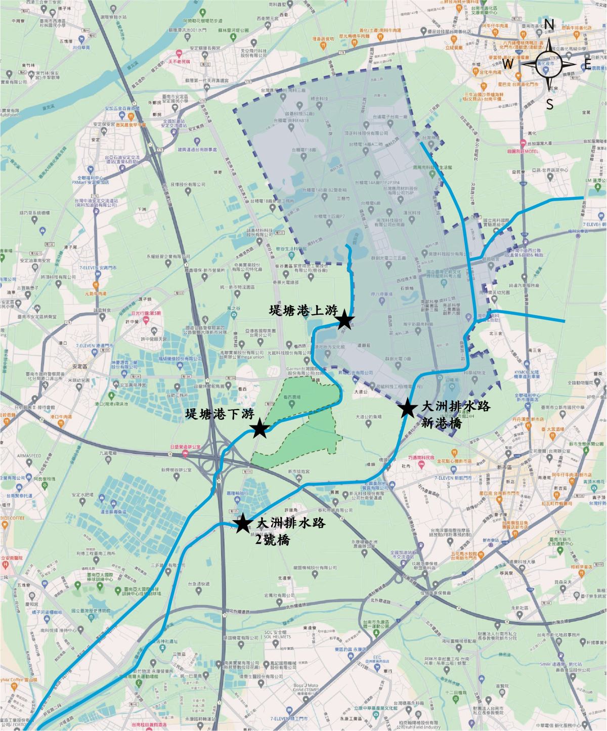 臺南三期園區環境影響評估河川水質監測位置圖